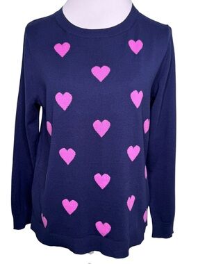 J.Crew Navy Pink Heart Sweater Pullover Knit Size Large
